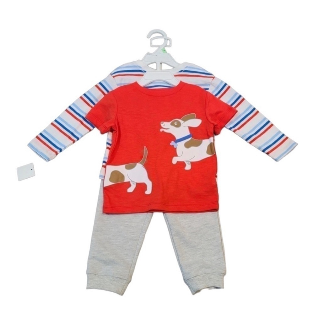 Little Me 3 Piece Set Grey Joggers, and Puppy Shirts Size 18 months